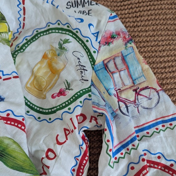 Joie Mixed Print‎ Tie Front Cropped Button Up Blouse Women's Size 6 Linen Blend - Picture 5 of 8